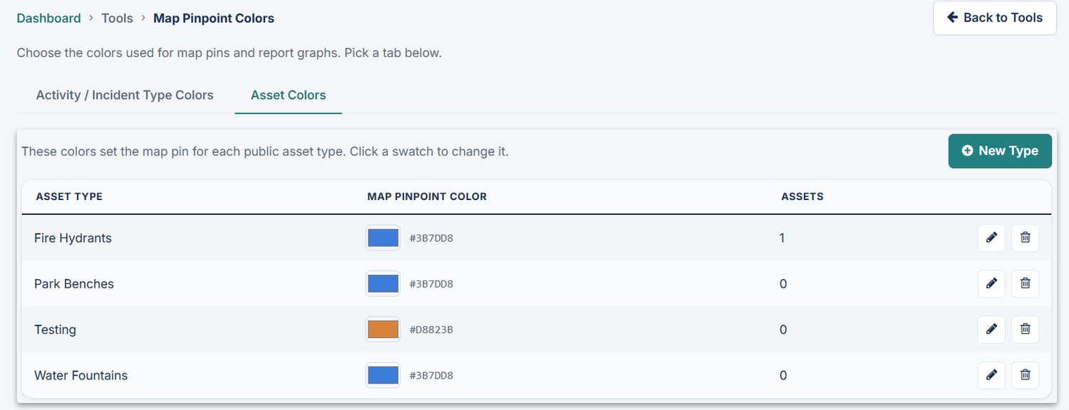 PBID Manager tool for customizing public asset map pinpoint colors.